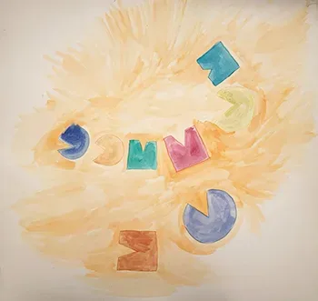 Aquarell: farbige Formen kreisen um einen leuchtenden Mittelpunkt